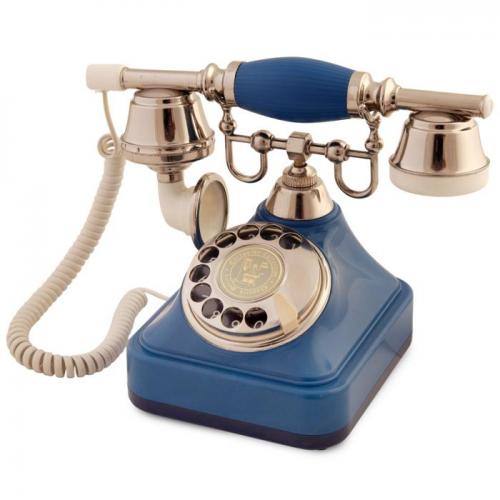 Anna Bell Mavi Gümüş Çevirmeli Klasik Telefon