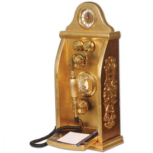 Otel Tipi Altın Varaklı Ahşap Telefon